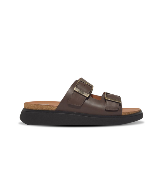 Fitflop Gen FF Buckle Two Bar Leather Slides Mens Chocolate Brown