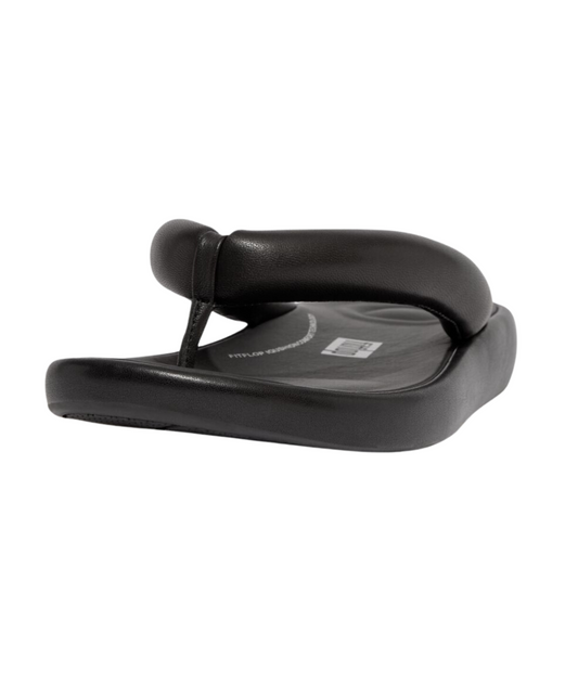 FitFlop iQushion D-Luxe Padded Leather Flip Flops Black