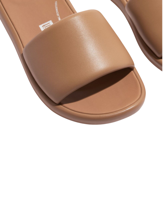 FitFlop iQushion D-Luxe Padded Leather Slides Latte Tan