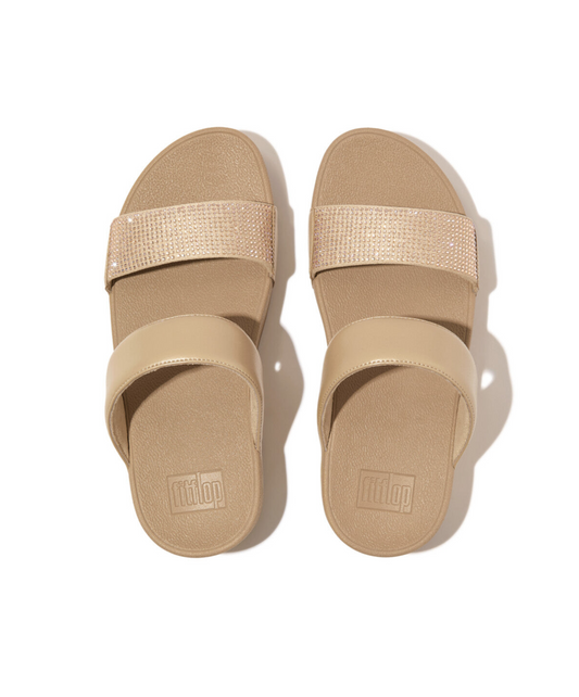 Fitflop Lulu Crystal Embellished Slides Latte Beige
